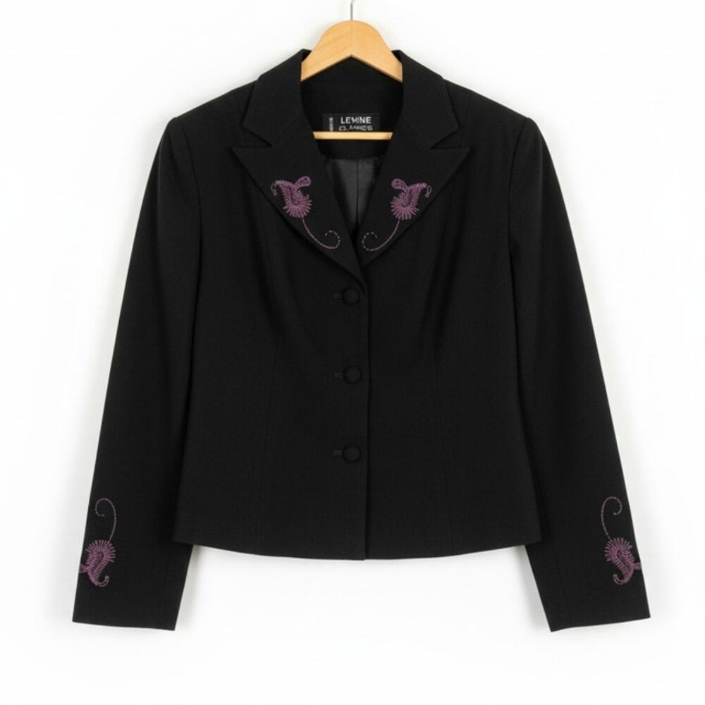Larry Levine Womens S Career Office Y2K Gothic Minimalist Embroidered Blazer